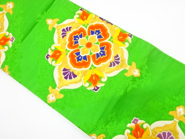 JAPANESE KIMONO / ANTIQUE FUKURO OBI / SILK / WOVEN FLORAL CREST